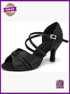 Rhinestone Dance Shoes Peep Toe Latin Ballroom Salsa Heels